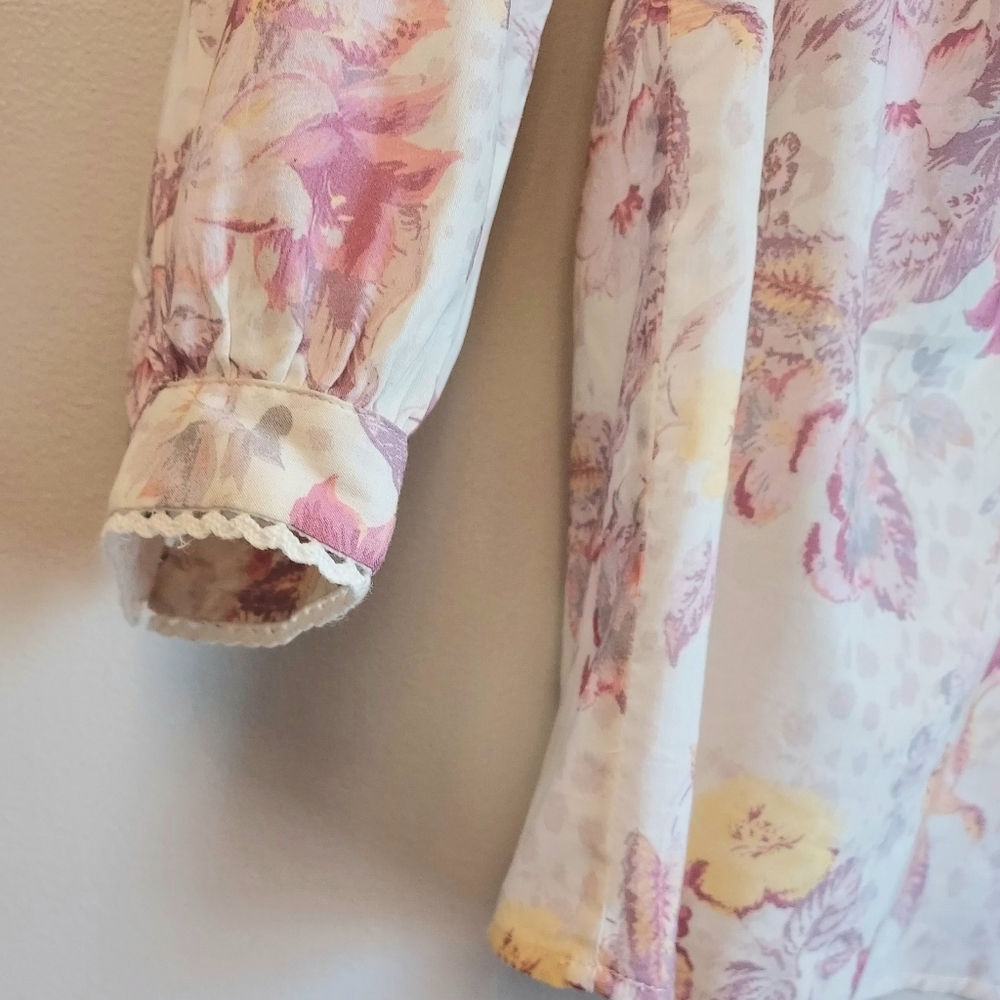 Paige Jungle Cat Floral Cat Floral Popover Blouse Top Small - Picture 6 of 16